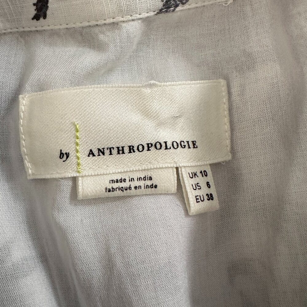 Anthropologie Lavinia Embroidered White Blue Shirt Dress Size 6 Button Cotton - Picture 4 of 8